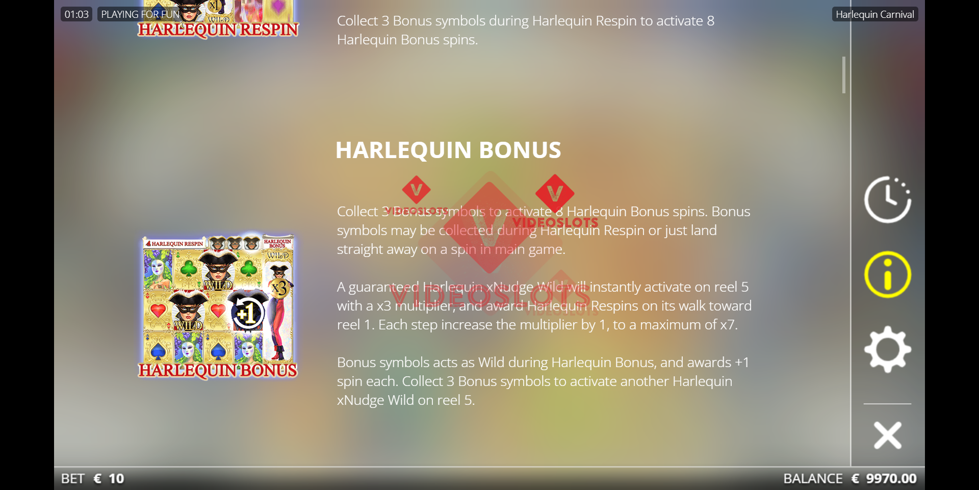 Pay Table for Harlequin Carnival slot from NoLimit City