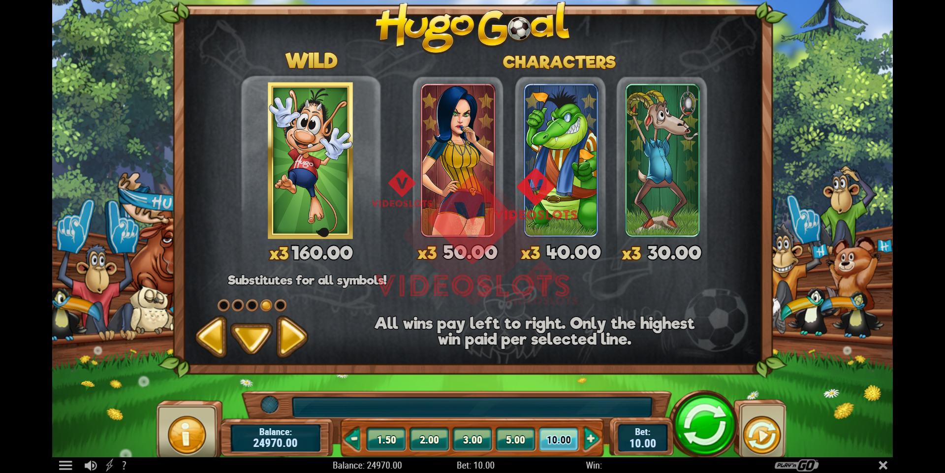 Pay Table for Hugo Goal slot from Play'n Go