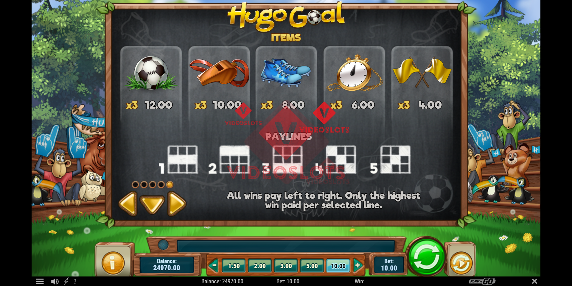 Pay Table for Hugo Goal slot from Play'n Go
