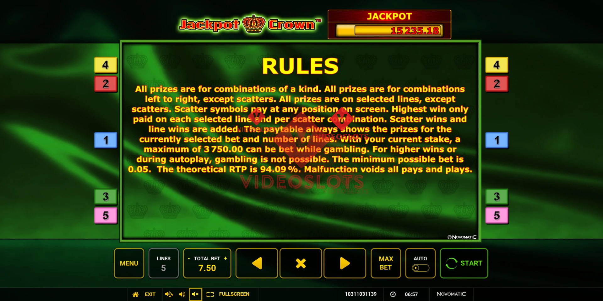 Game Rules for Jackpot Crown slot from Greentube