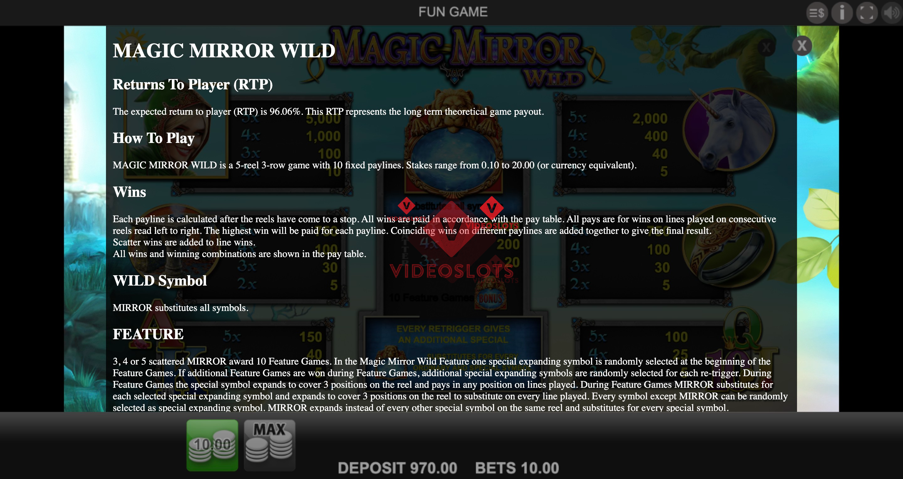 Game Rules for Magic Mirror Wild slot from Merkur