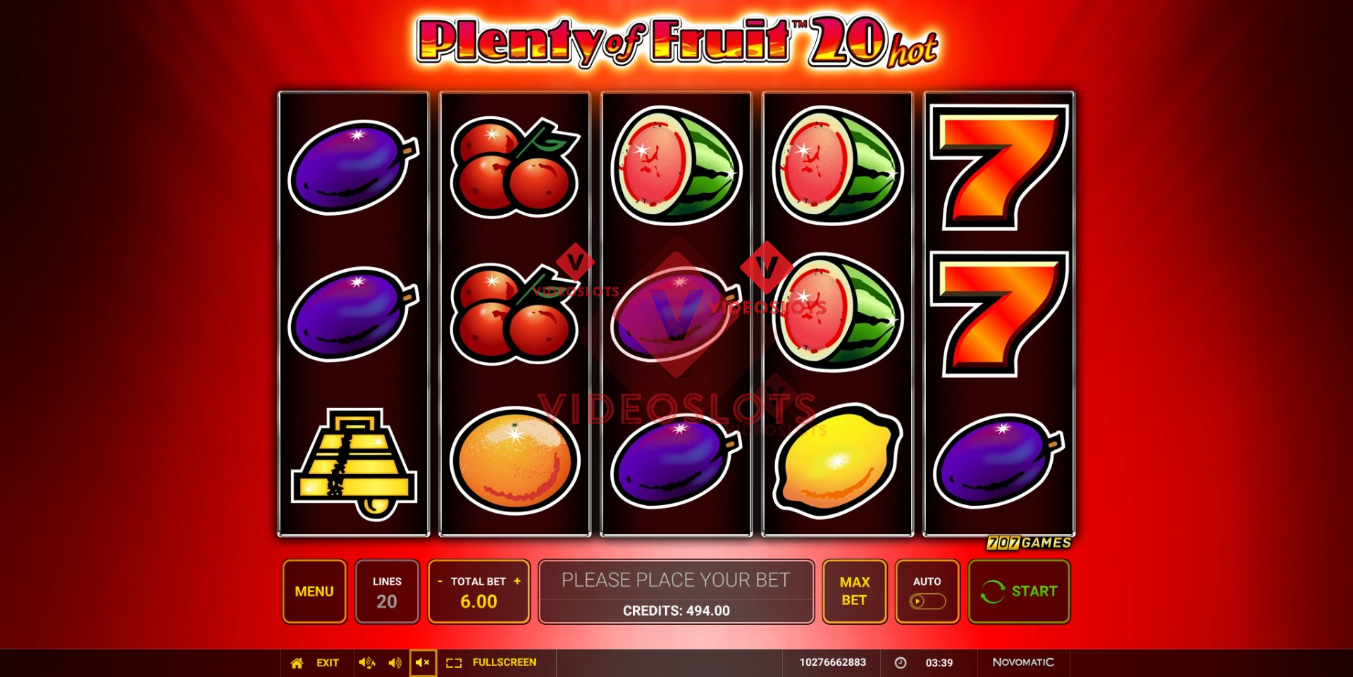 Base Game for Plenty of Fruit 20 Hot slot from Greentube