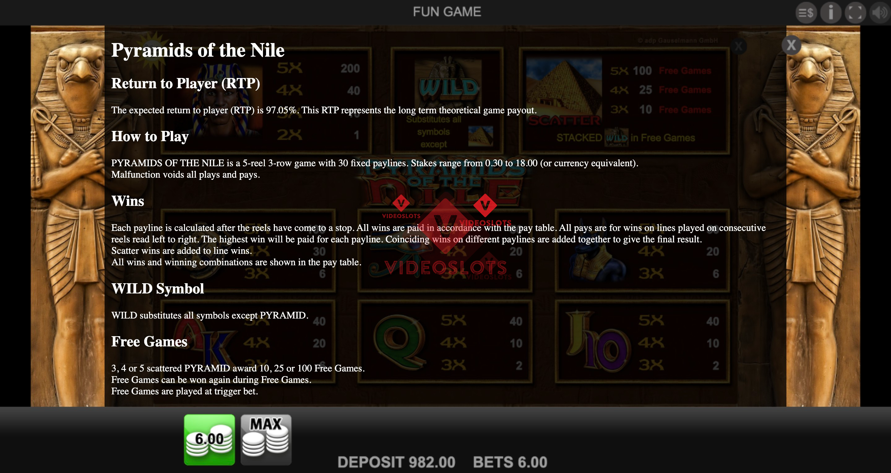 Game Rules for Pyramids of the Nile slot from Merkur
