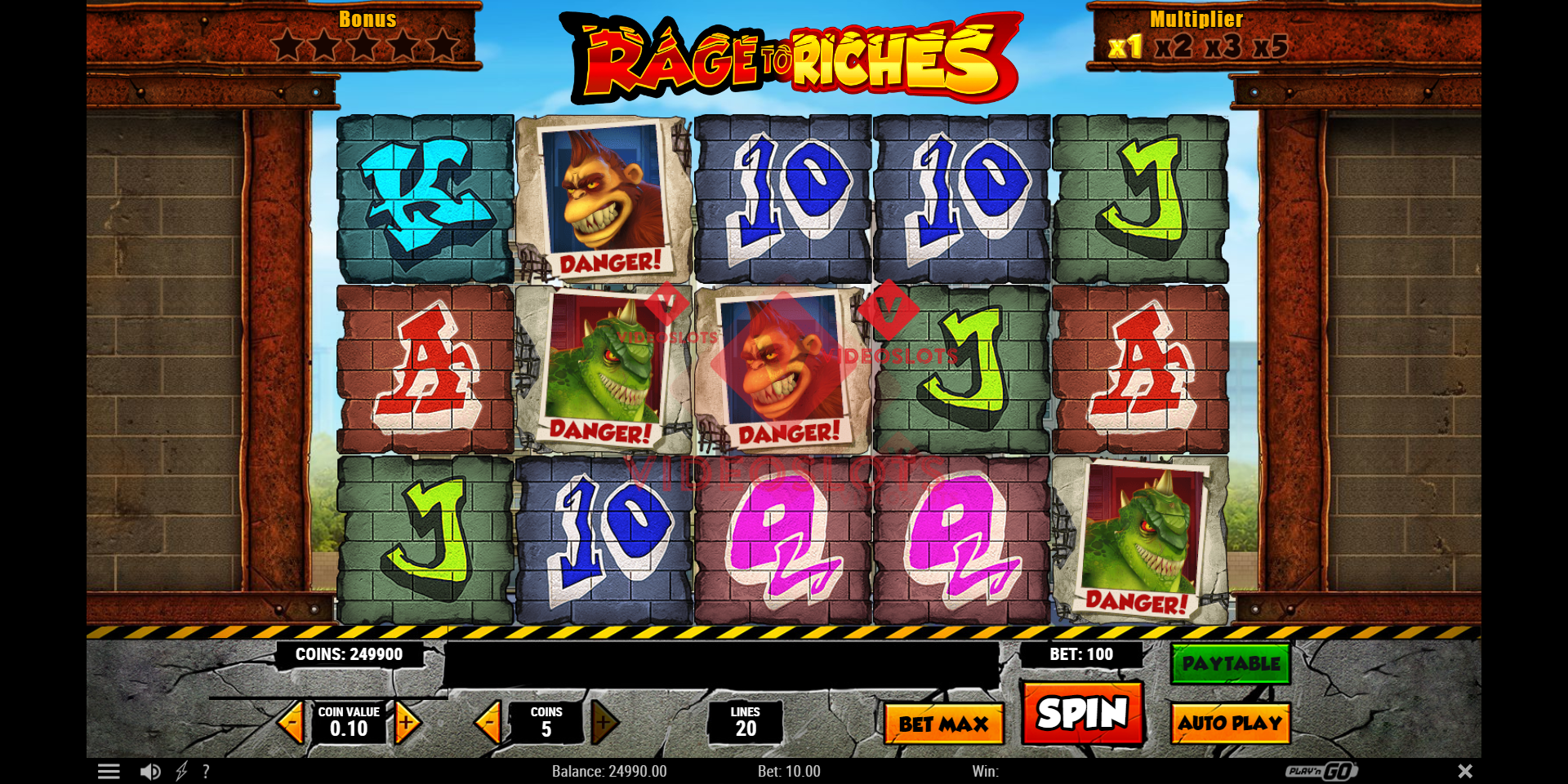 Base Game for Rage to Riches slot from Play'n Go