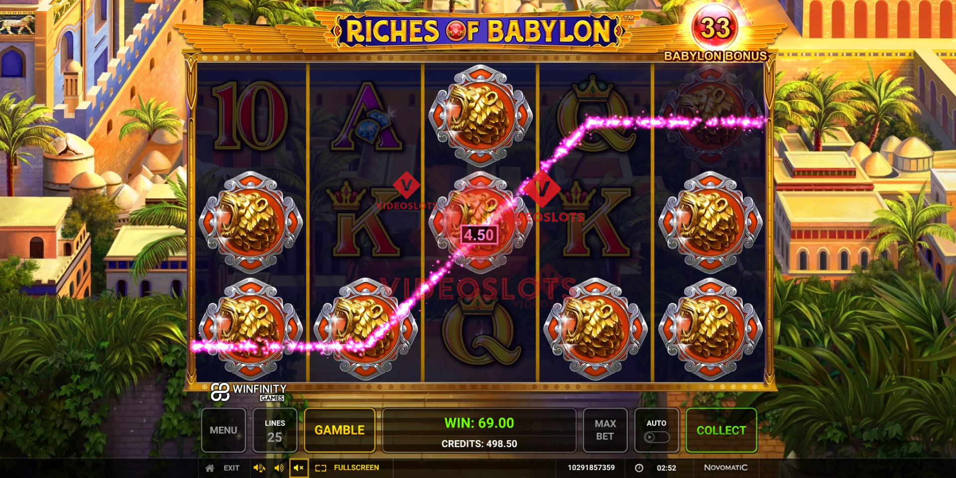 Base Game for Riches of Babylon slot from Greentube