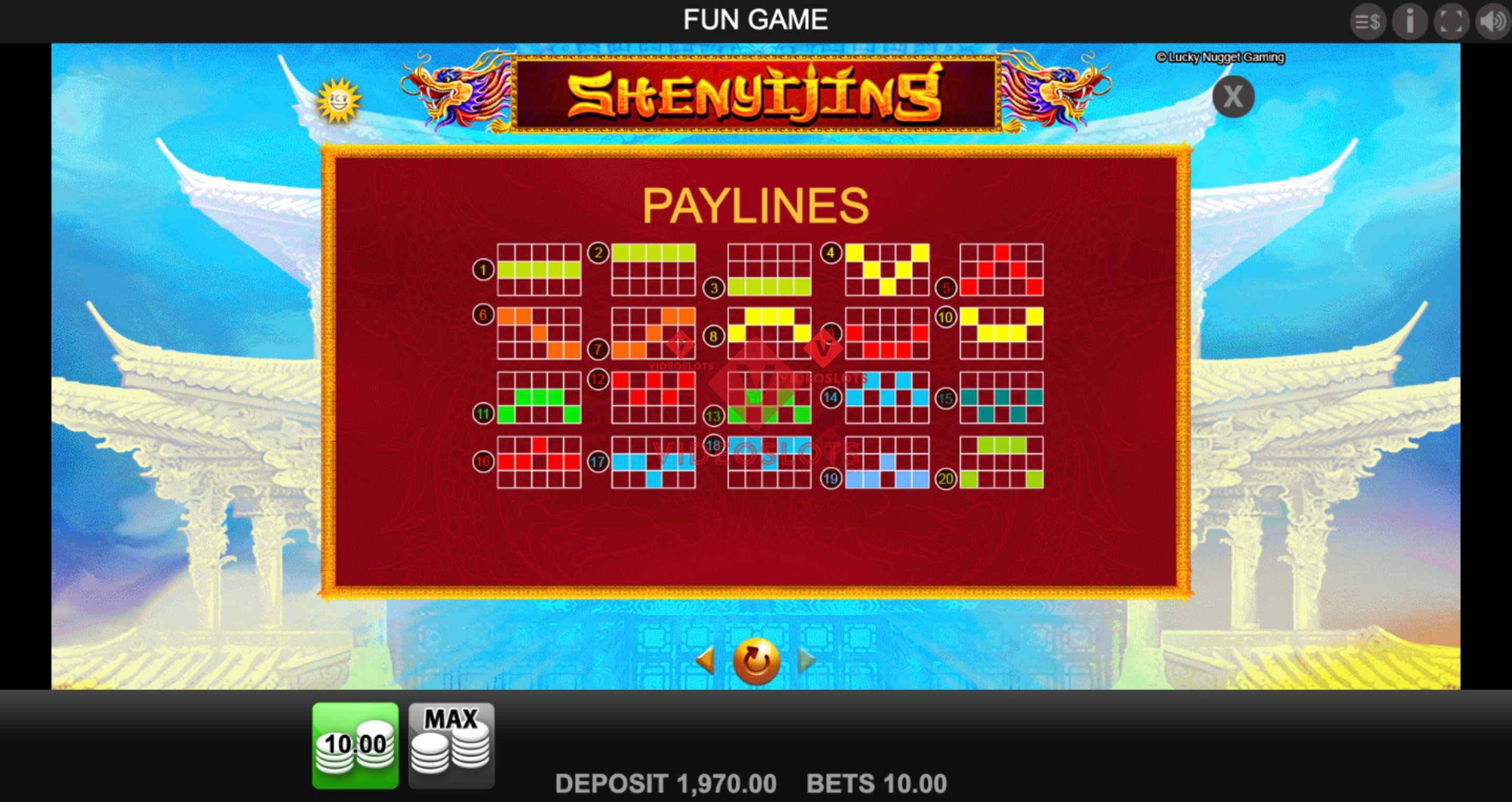Pay Table for Shenyijing slot from Merkur