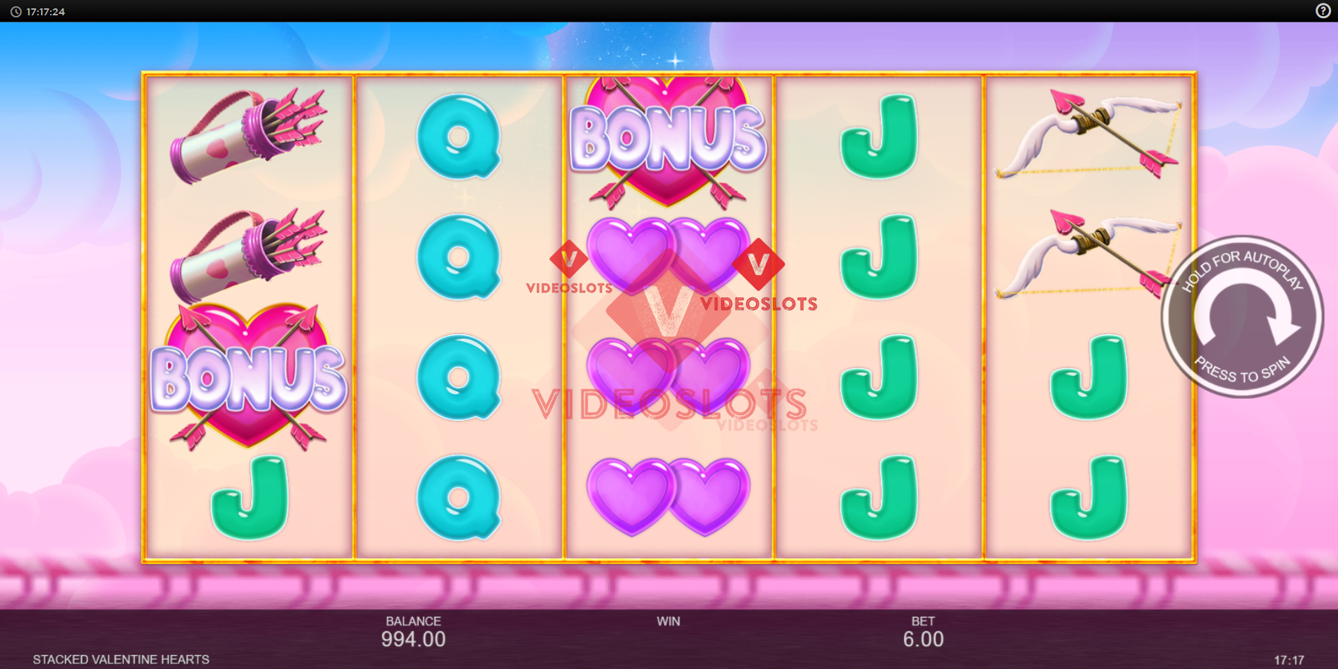 Base Game for Stacked Valentine Hearts slot from Inspired Gaming