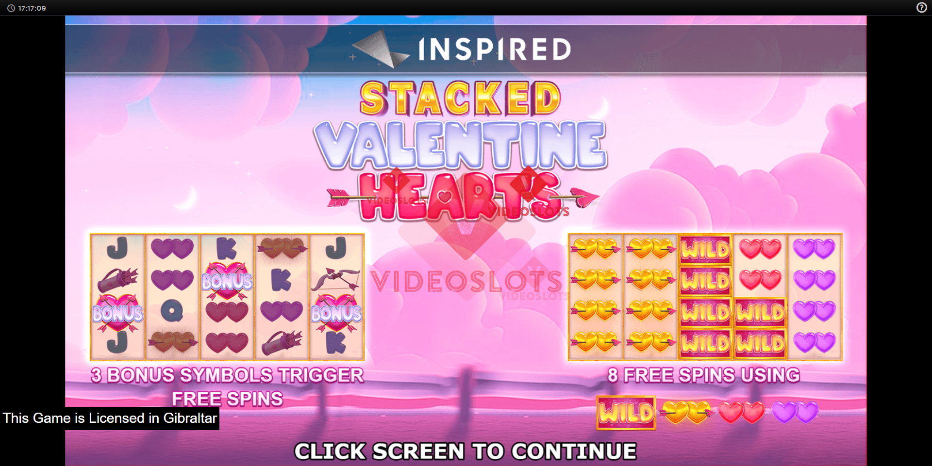 Game Intro for Stacked Valentine Hearts slot from Inspired Gaming