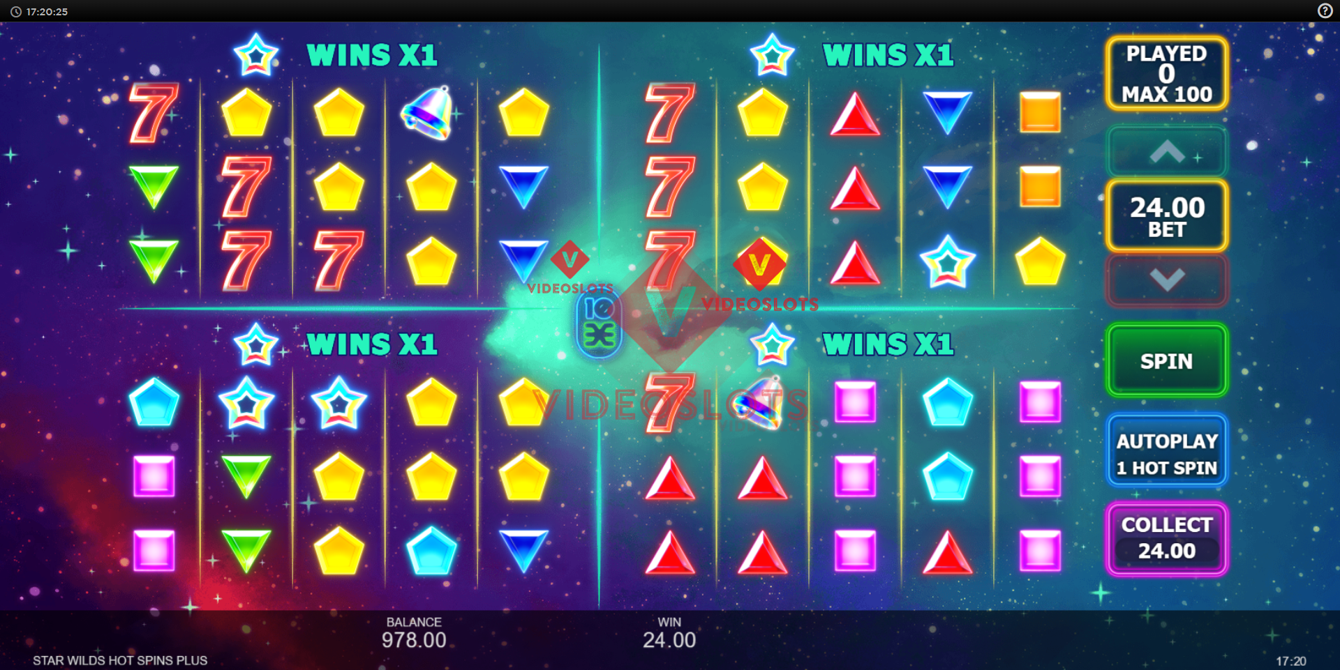 Base Game for Star Wilds Hot Spins Plus slot from Inspired Gaming
