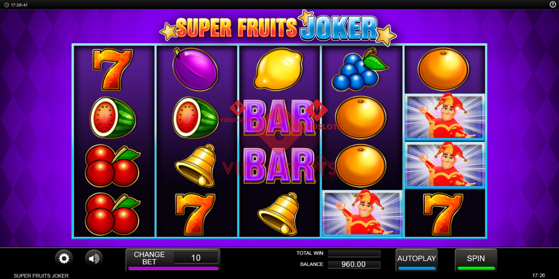Base Game for Super Fruits Joker slot from Inspired Gaming