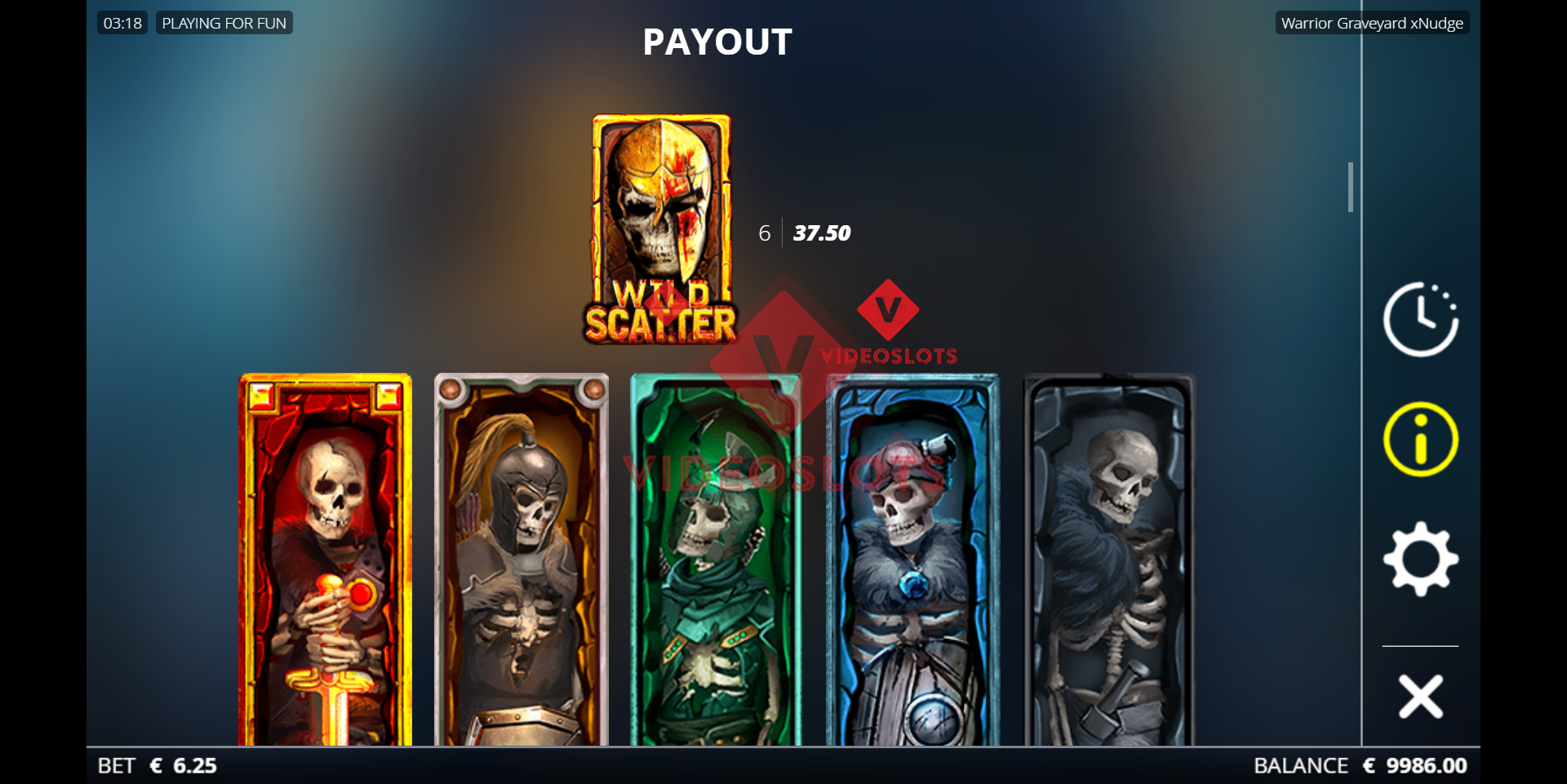 Pay Table for Warrior Graveyard xNudge slot from NoLimit City