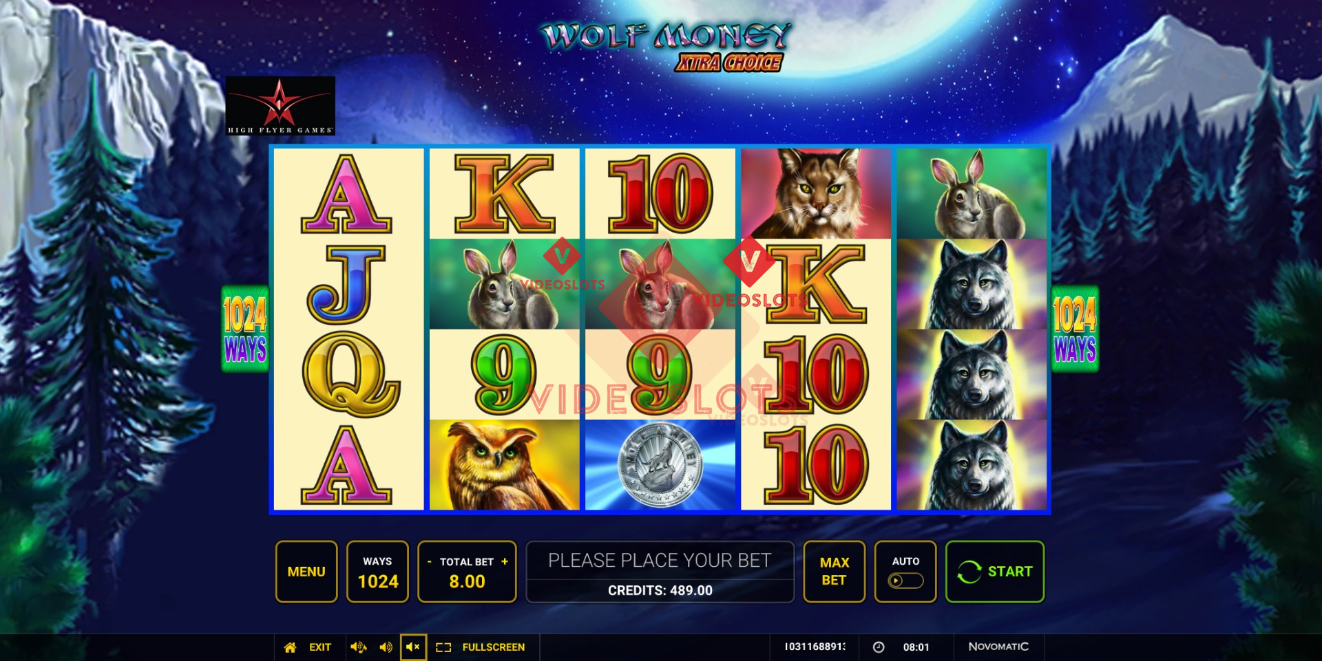 Base Game for Wolf Money Xtra Choice slot from Greentube